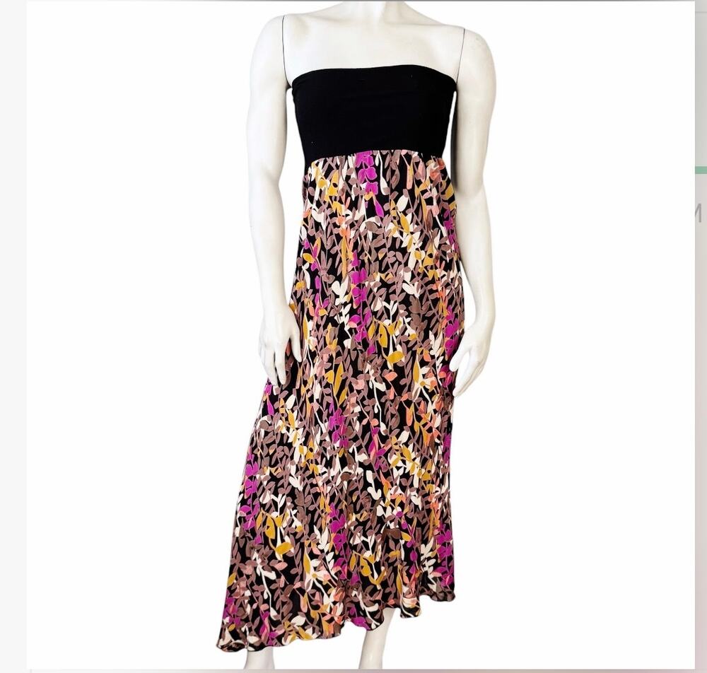 Strapless Floral Print Maxi Dress Black Bodice